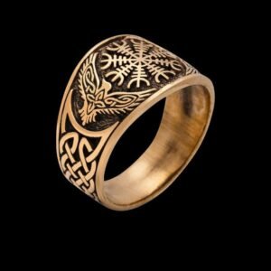 Flat Helm Of Awe Ravens Bronze Ring