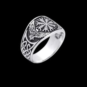 Flat Helm Of Awe Ravens Ring Sterling Silver