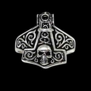 Thor Hammer Norse Skull Sterling Silver Ring