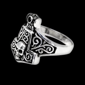 Thor Hammer Norse Skull Sterling Silver Ring