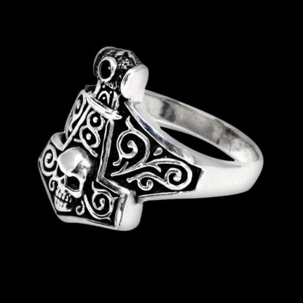 Thor Hammer Norse Skull Sterling Silver Ring