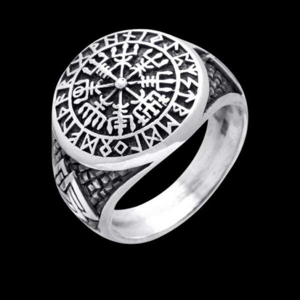 Vegvisir Valknut Runes Sterling Silver Ring