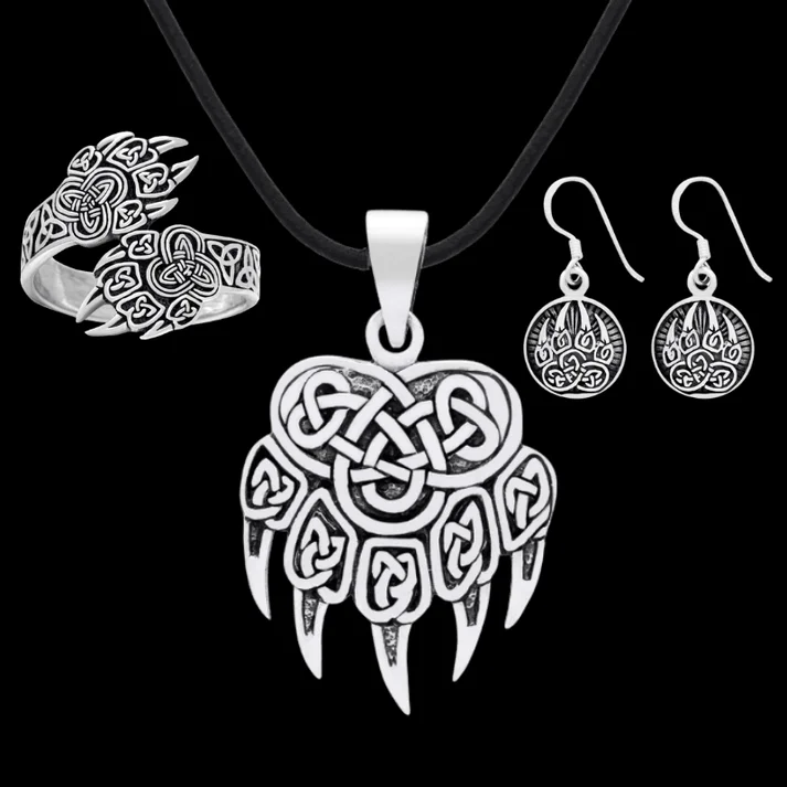 women s jewelry set bear paw pendant earrings and ring handmade viking jewellery vkngjewelry 54674183455048